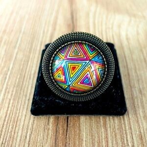 Colourful Geometric Print Victorian Style Adjustable Ring, Handmade, NWT